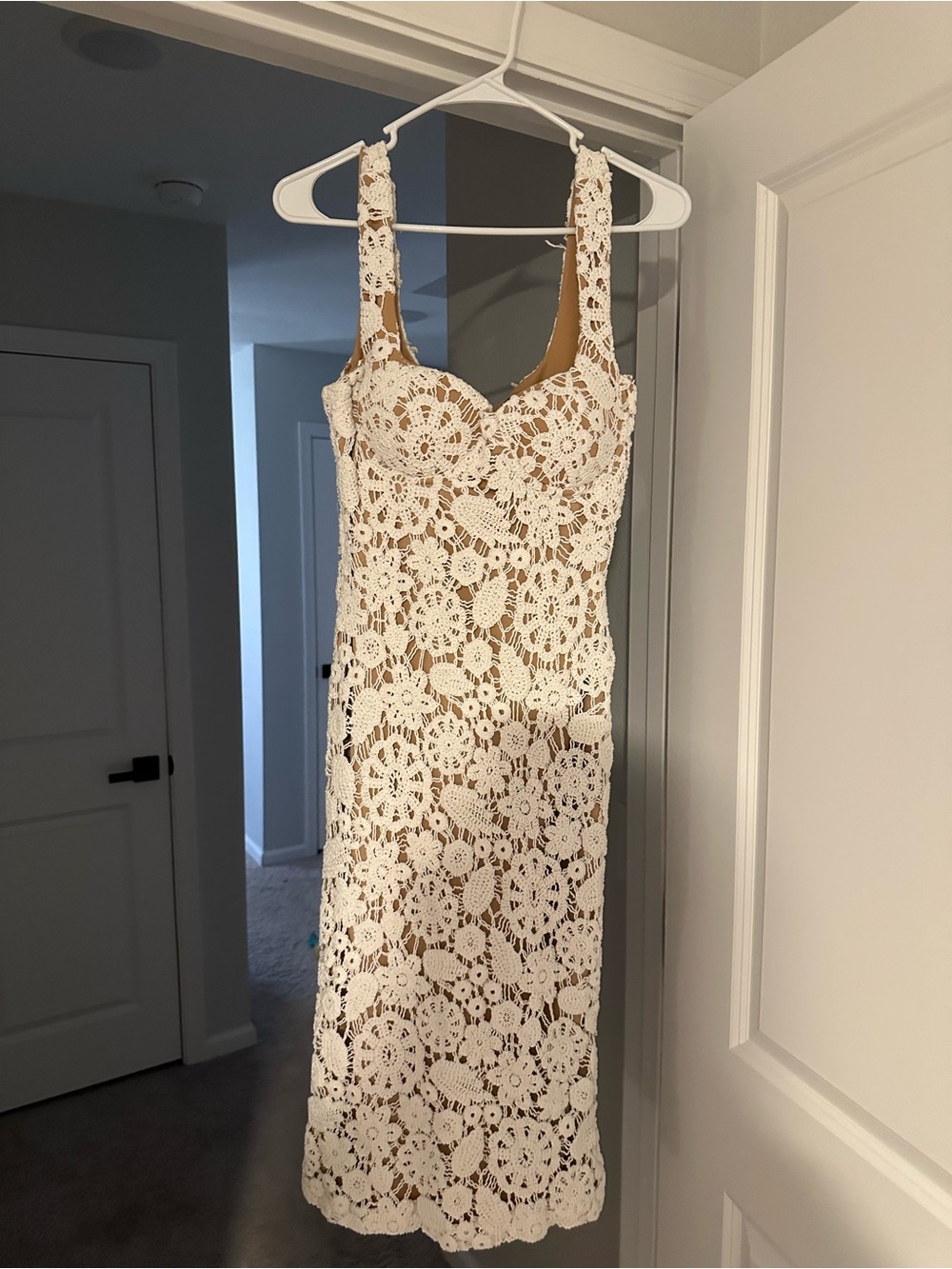 Fashion Nova White Crochet Lace Midi Dress - Sleeveless Bodycon
